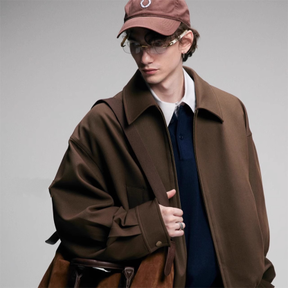 New Men's Vintage Bomber Jacket, Classic American Style Inspired Stand Collar Zip Up Coat, Casual Workwear Inspired Fall Outerwear