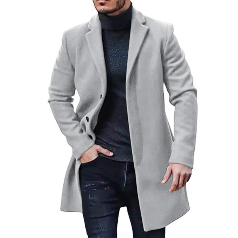 Men's Wool-Like Overcoat, Single-Breasted Knee-Length Overcoat for Business Casual, Classic Notch Lapel Long Coat for Men