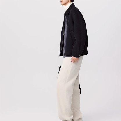 Men's Executive Wool Bomber, Zipper Front Notch Lapel Coat, Short Style Business Casual Winter Jacket