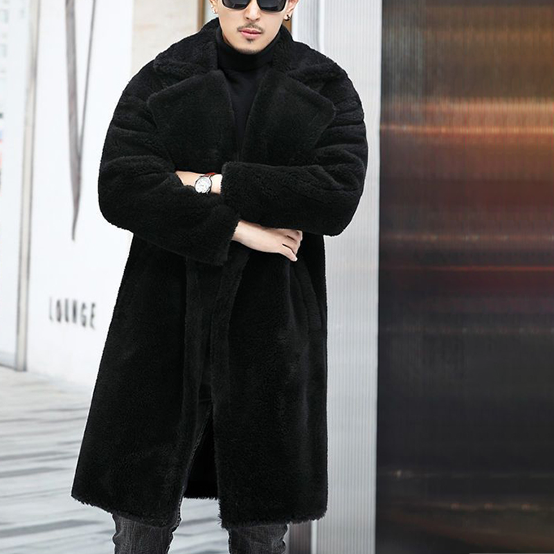 Men's Heavyweight Faux Shearling Overcoat, Faux Lamb Wool Winter Coat, Extreme Cold Weather Long Coat