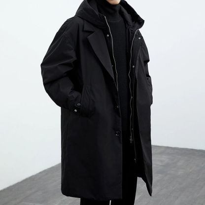 Men's Mid-Length Thickened Parka Coat, Windproof And Warm Coat, Double Collar Design, Multifunctional Coat