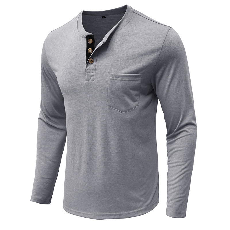 Men's Long Sleeve Crew Neck Henley Shirt Perfect for Gentlemen