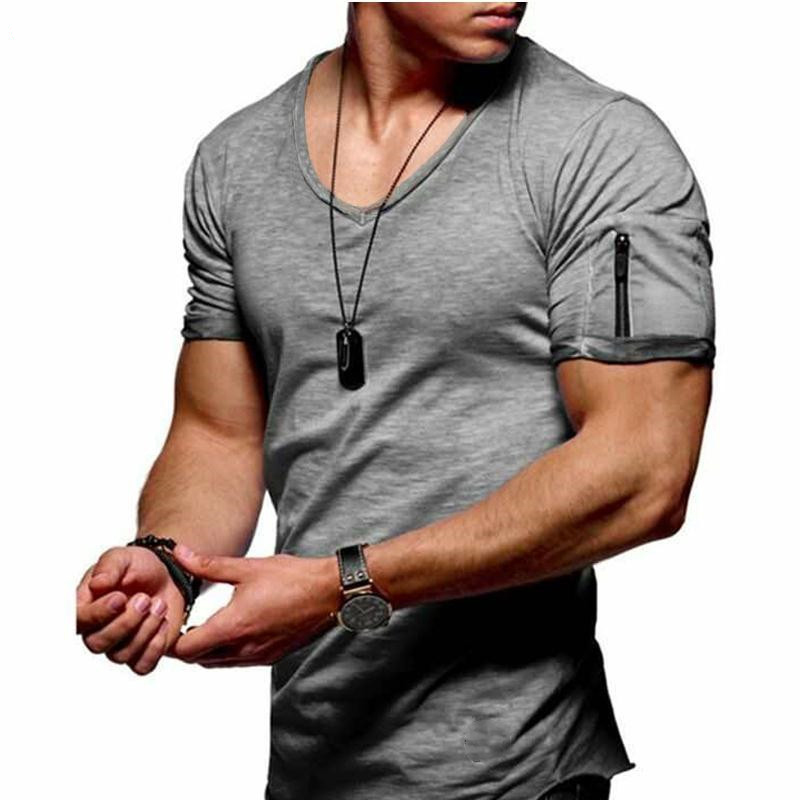 Elegant Men's V-Neck Solid Oversized Casual Short Sleeve T-Shirt
