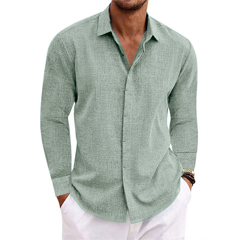 Men's Casual Loose Solid Color Cotton Linen Long Sleeve Shirt