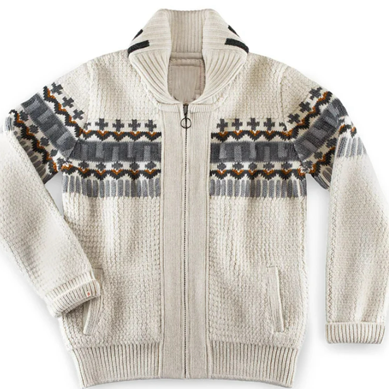 Retro Geometric Pattern Lapel Zip-Up Knitted Jacket