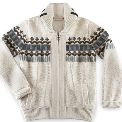 Retro Geometric Pattern Lapel Zip-Up Knitted Jacket