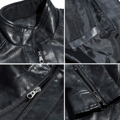 Men's Stand Collar Leather Jacket Motorcycle Lightweight Faux Leather Outwear