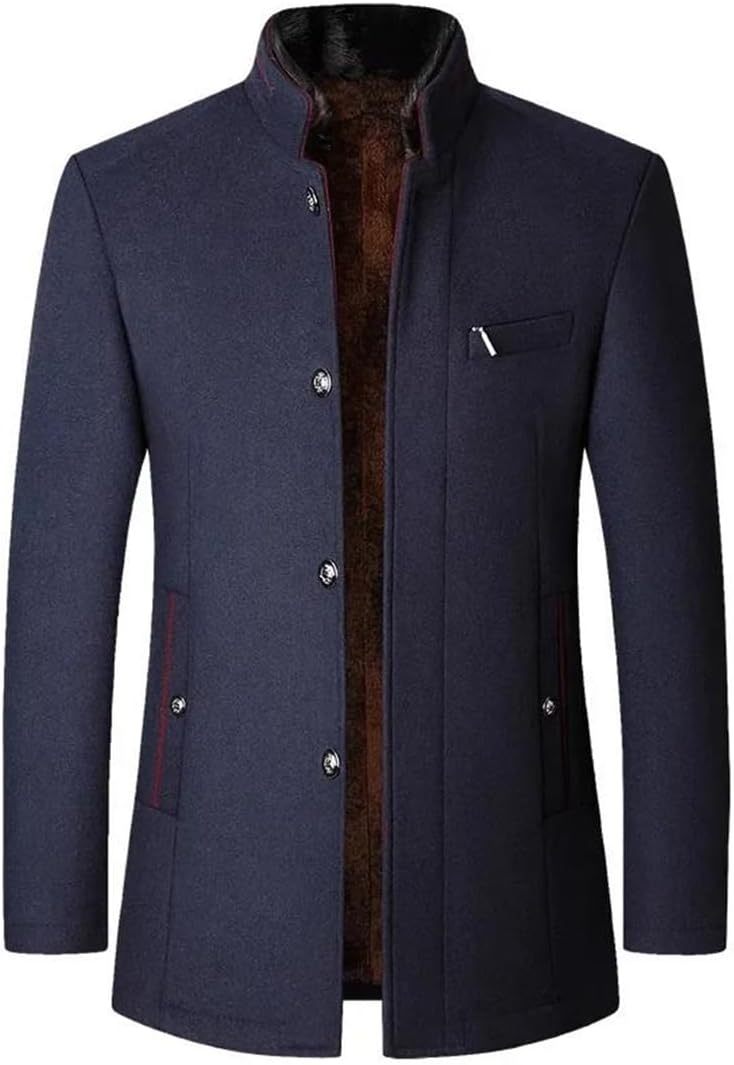 Men's Wool Jacket Windbreaker Stand Collar Business Casual Suit Coat J