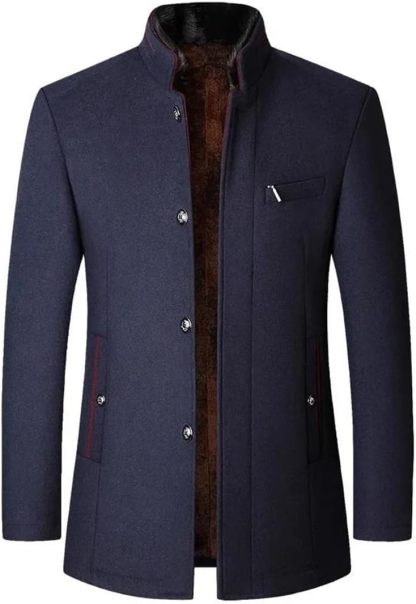 Men's Wool Jacket Windbreaker Stand Collar Business Casual Suit Coat Jacket