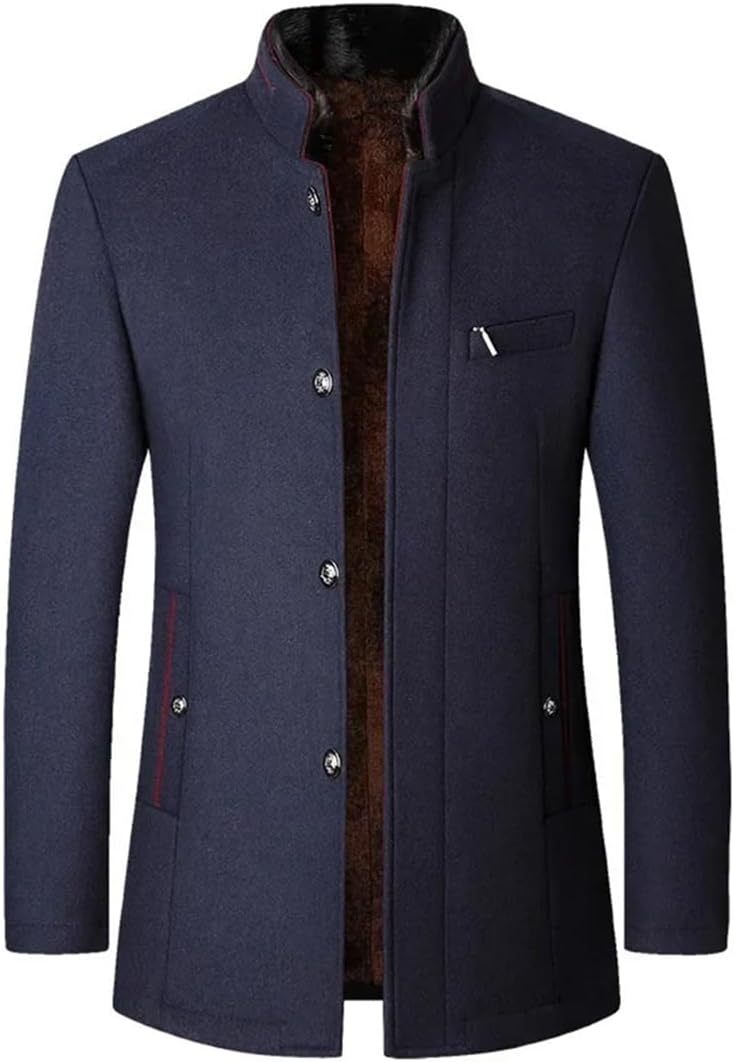 Men's Wool Jacket Windbreaker Stand Collar Business Casual Suit Coat Jacket