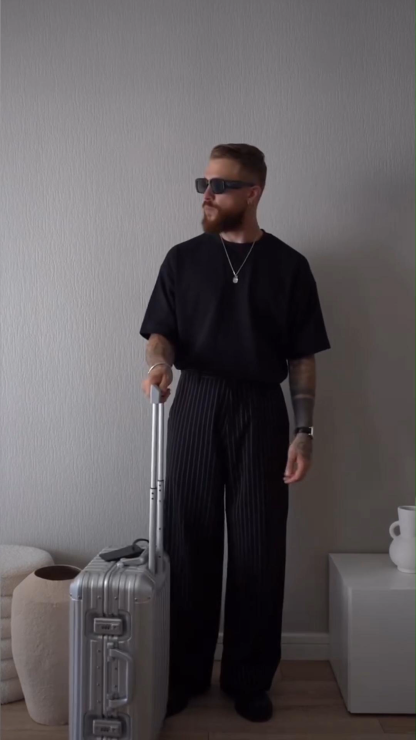 Linen Striped Straight-Leg Loose Casual Suit Pants