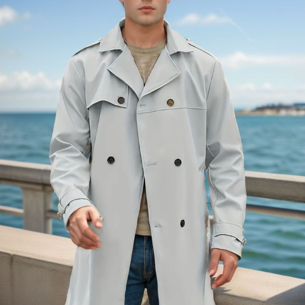 Men Plain Double Breasted Belted Trench Coat For Husband