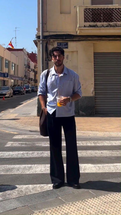 Men's Blue Vertical Striped Shirt Long Sleeves Spring And Autumn Casual Loose Drape