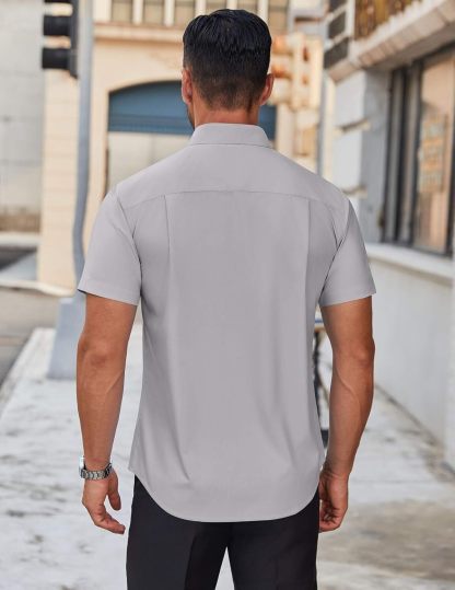 Mens Short Sleeve Dress Shirts Wrinkle Free Casual Button Down Shirts Summer Untucked Dress Shirt