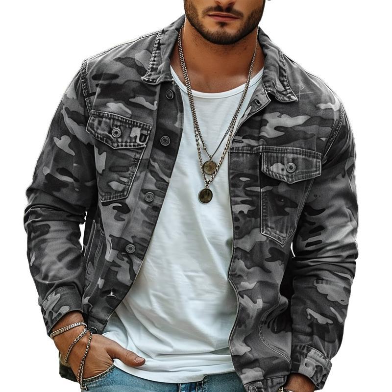 MEN'S CAMOUFLAGE CANVAS RETRO WEAR LAPEL JACKET