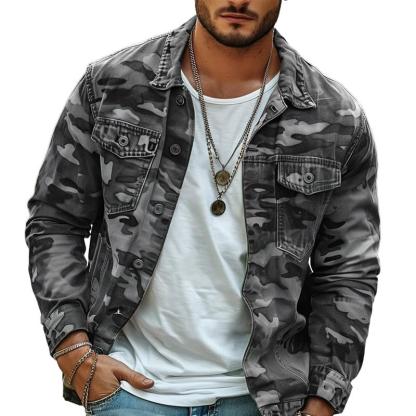 MEN'S CAMOUFLAGE CANVAS RETRO WEAR LAPEL JACKET