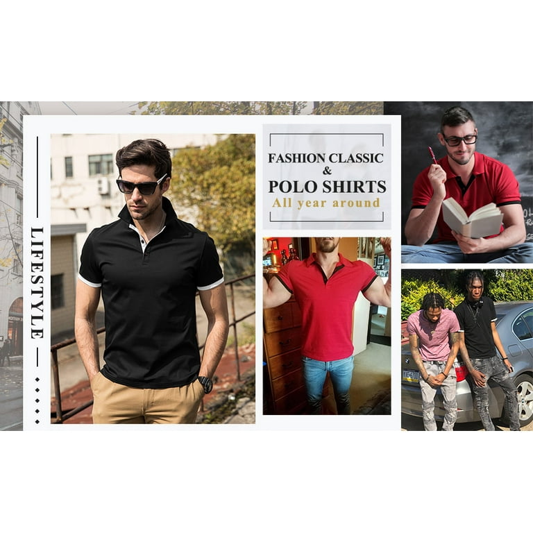 MLANM Men's Short Sleeve Polo Shirts Casual Classic Fit Cotton Pique  Shirts, L Denim Blue - Walmart.com