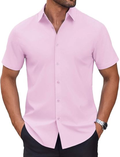 Mens Short Sleeve Dress Shirts Wrinkle Free Casual Button Down Shirts Summer Untucked Dress Shirt