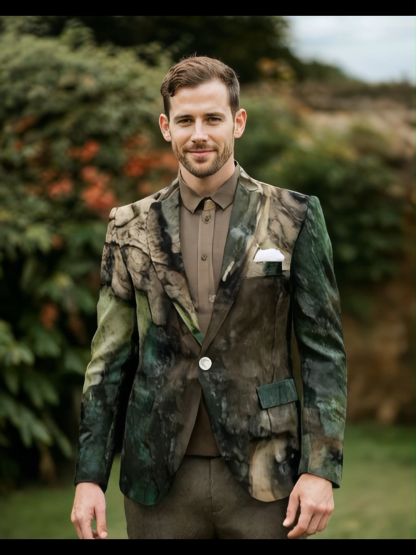 Men's Nature-Inspired Tree Texture Print Blazer