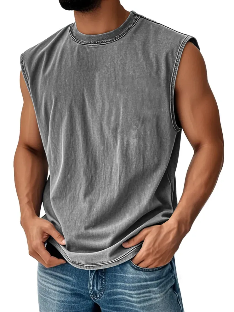 Men's Retro Round Neck Casual Solid Color Sleeveless Vest