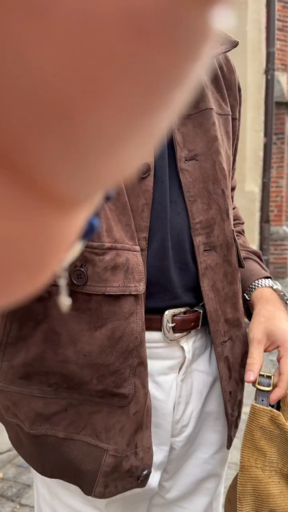 New Men's Fall And Winter Stand Collar Jacket, British Style Autumn Coat, Brown Single-Breasted Autumn Outerwear with Large Pockets