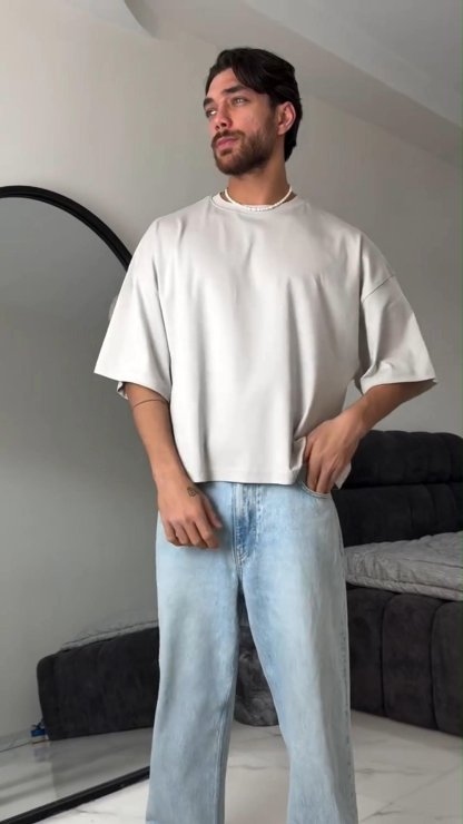 Men's Summer Sports Fitness Leisure Large Size Heavyweight Drop Shoulder Short Sleeves