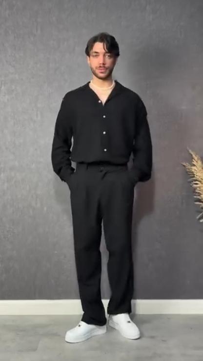 Casual Loose V-Neck Long-Sleeved Shirt