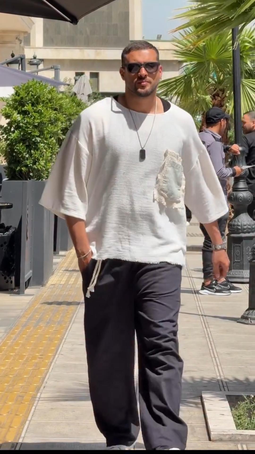 Men's Knitted Distressed Loose Large Size Drop Shoulder Short Sleeve T-Shirt