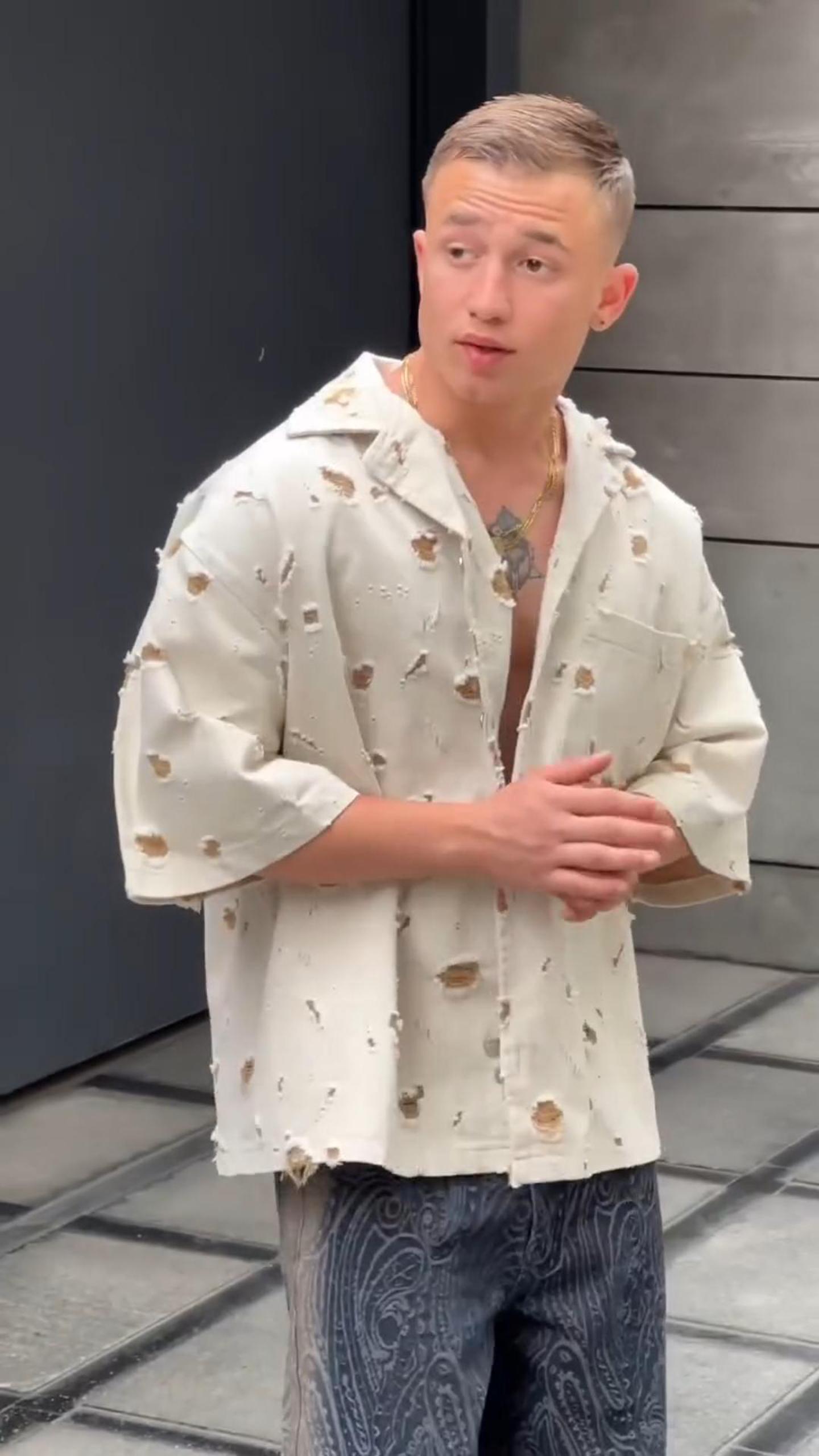 Summer Men's Ripped Shoulder Oversized Short-Sleeved Shirt