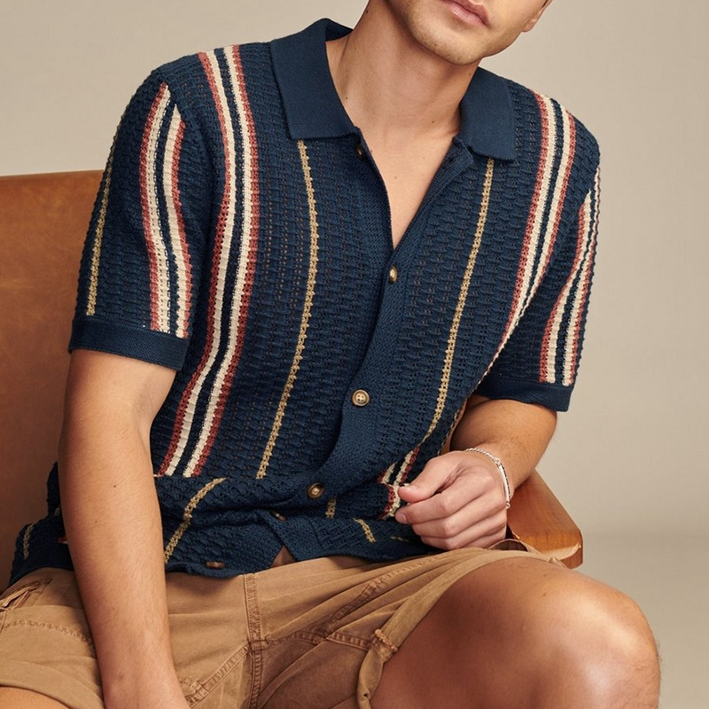 Men's Striped Collared Neck Short Sleeve Shirt