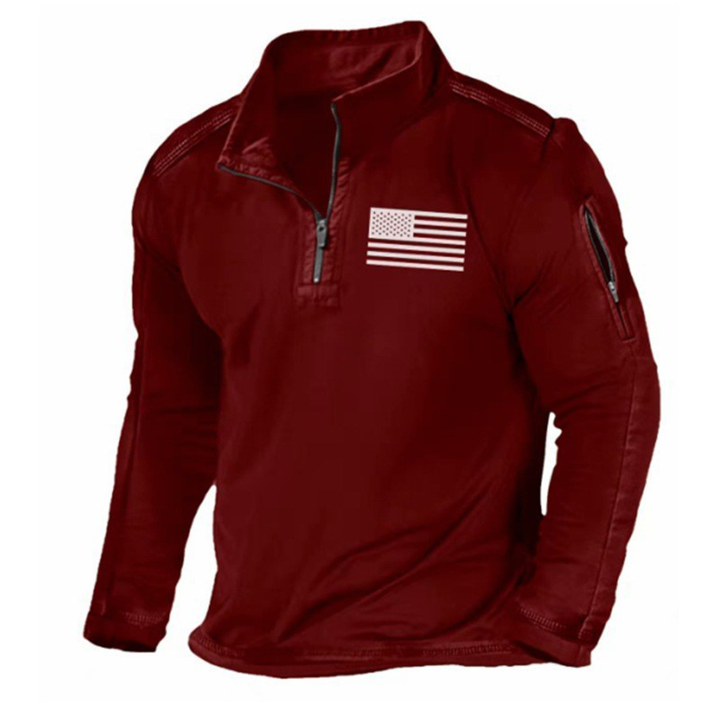 Men's USA Flag Graphic Pocket Pullover American Patriotic 1/4 Zip Stand Collar Long Sleeve Sweatshirts