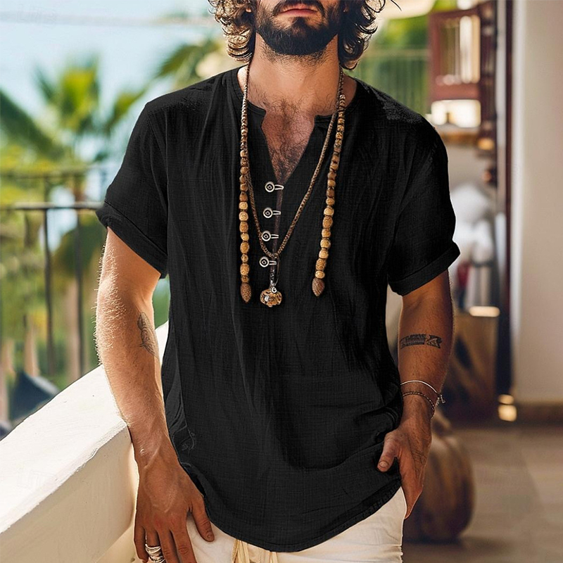Vintage Men's Cotton Linen Short Sleeve Shirt - Breathable Summer Casual Shirt For Beach, Travel And Everyday Wear