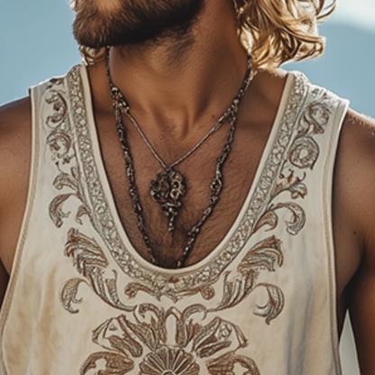 Men's Spring/Summer Classic Retro Western Style Embroidered Tank Top