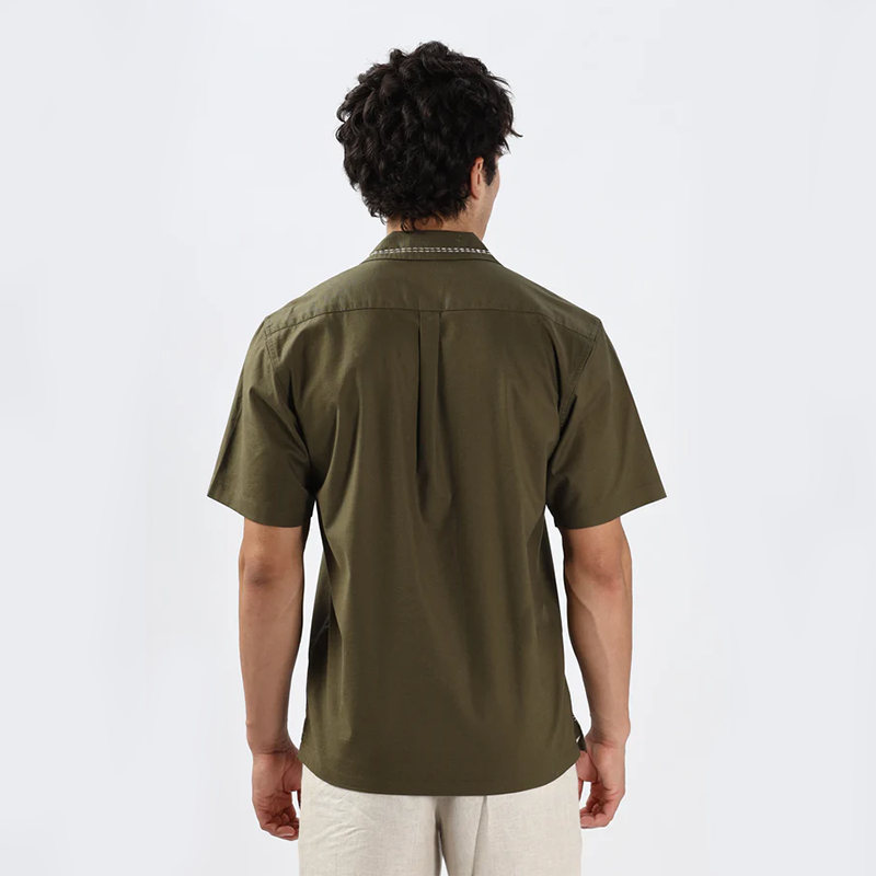 Men's Olive Green Ceramic Embroidery Shirt