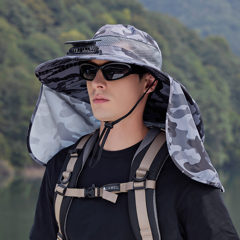 Men's Solar-Powered Cooling Fan Hat With Neck Guard