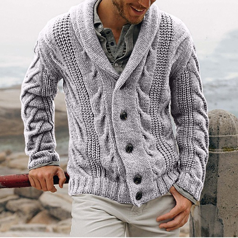 Men Solid Casual Cardigan Long Sleeve Single-Breasted Turndown Sweater
