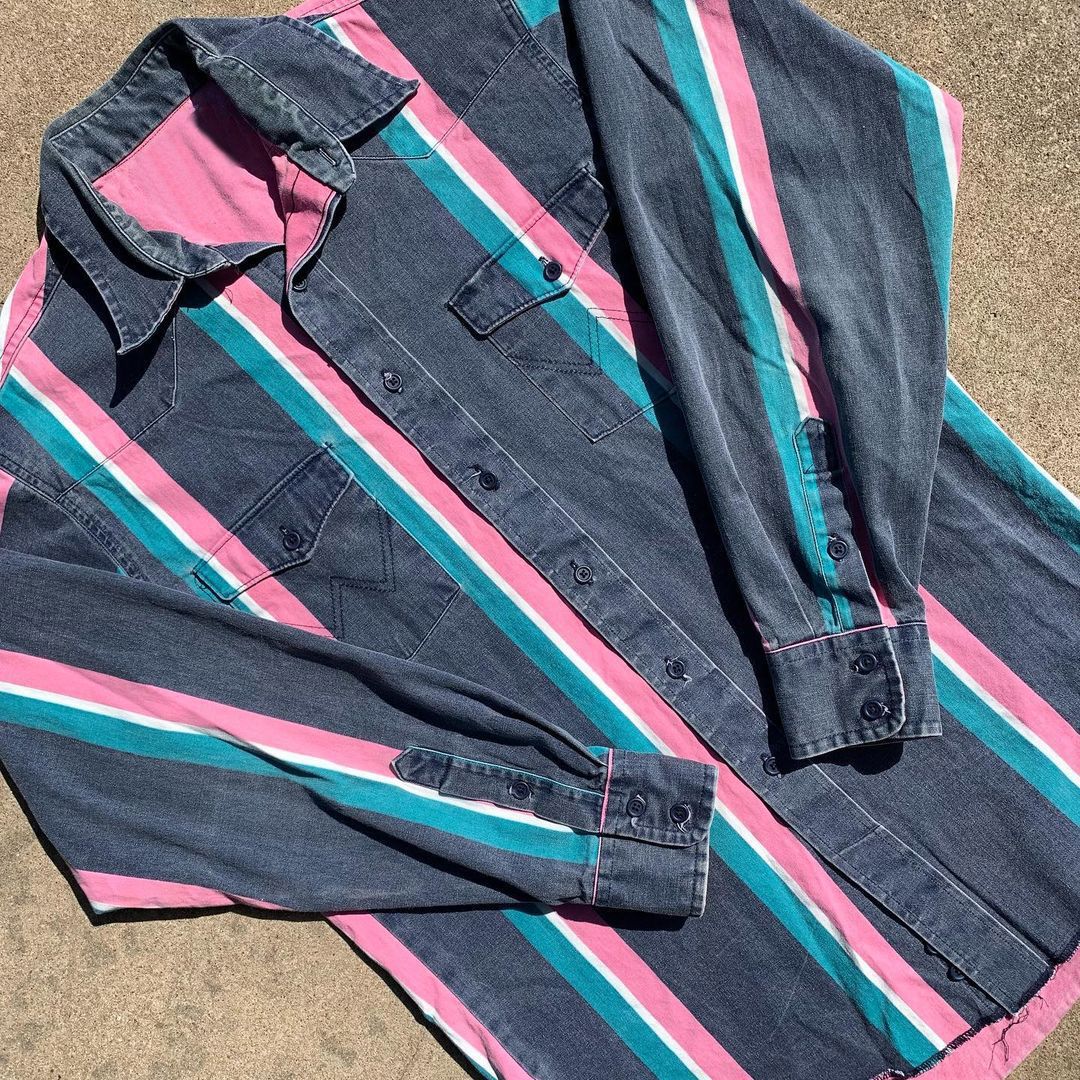 Men's Retro Color Block Stripe Printed Loose Long Sleeve Shirt