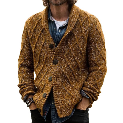 Men's Vintage Diamond-patterned Knitted Cardigan, Thickened Knitted Wool Coat for Fall and Winter