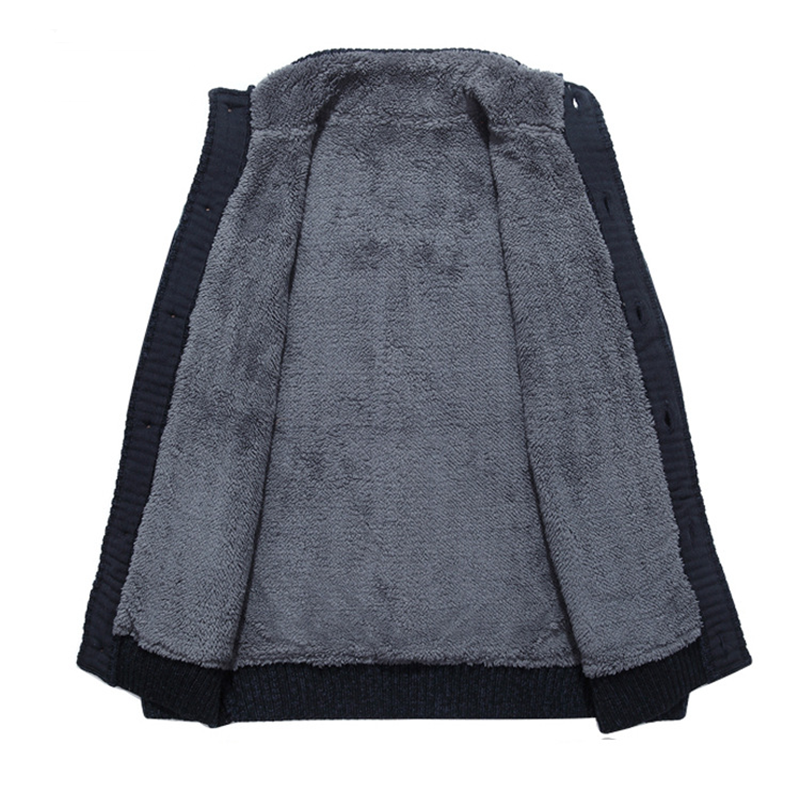 Men's Winter Warm Thick Cotton Plush Sweater Jacket, Thick & Plush Cable Knit Pullover with Stand Collar, Single Breasted Cardigan Casual Sweater Knitwear