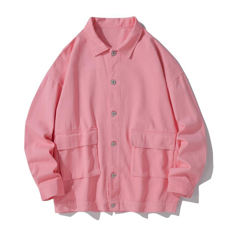 Men's Solid Color Work Jacket with Multiple Pockets, Casual Utility Coat for Everyday Wear, Relaxed Fit Outdoor Jacket for Men