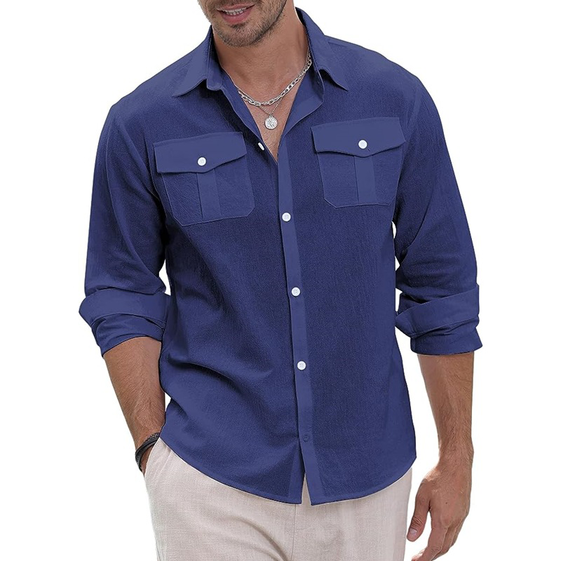 Men's Linen Shirt Long Sleeve, Relaxed Fit Breathable Button Down Shirt for Summer, Casual Beach Resort Wear & Versatile Cover-Up