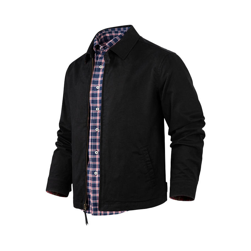 Men's Cotton Work Jacket, Fall Winter Casual Coat with Stand Collar and Multiple Pockets, Utility Jacket for Layering