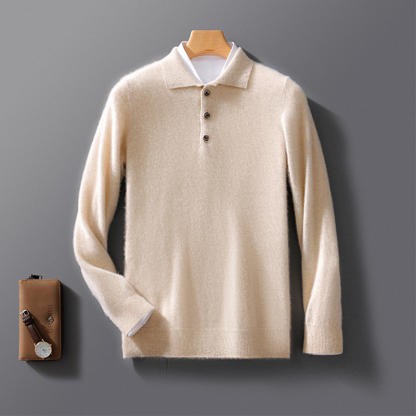 Men's Merino Wool Polo Neck Knit Sweater, Premium Business Casual Polo Neck Jumper, Fall and Winter Knit