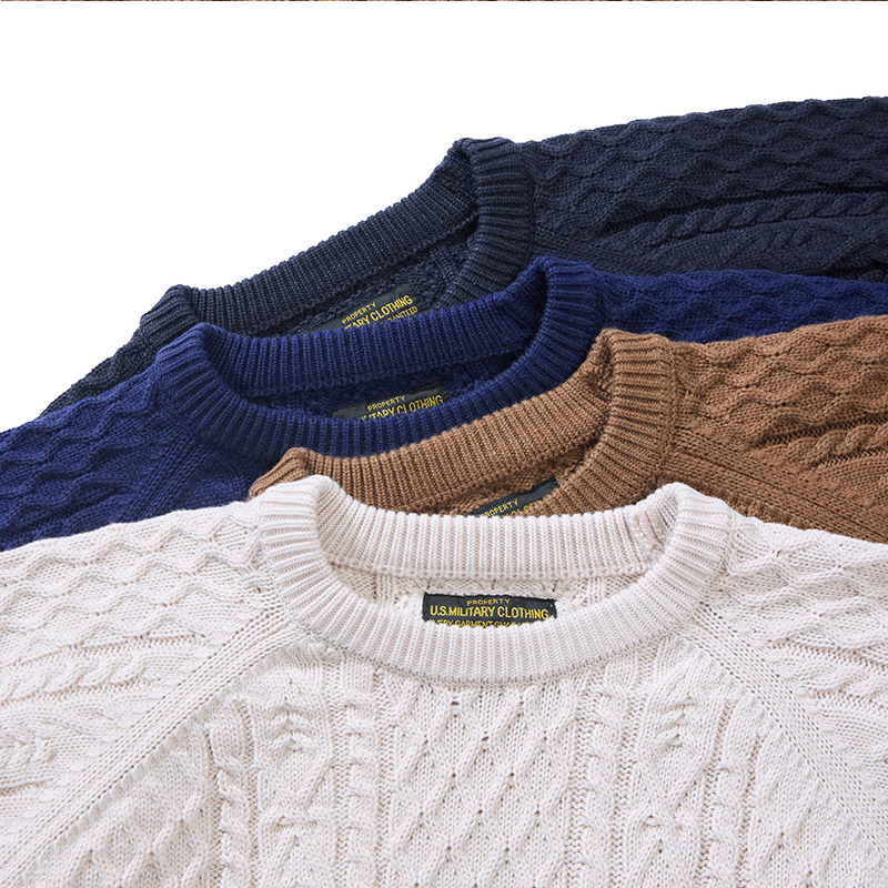 2025 Men's Retro Heavyweight Wool Blend Sweater, Classic Chunky Cable Knit, Aran Wool Sweater, Winter Crewneck Pullover