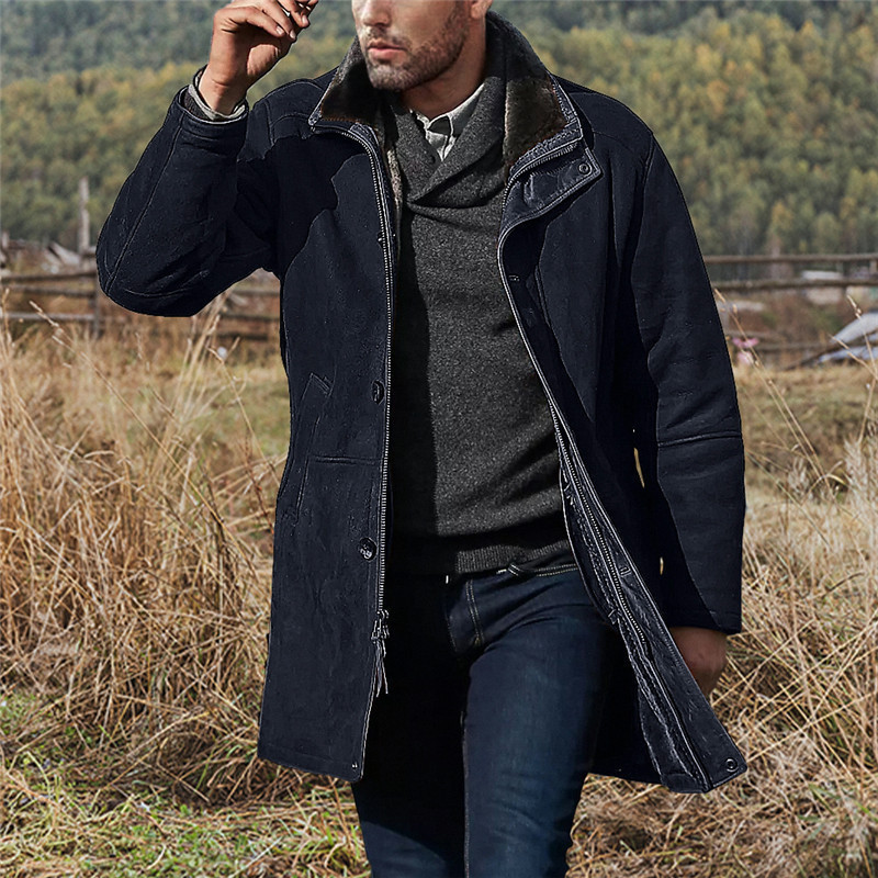 Men's Mid-Length Loose-Fitting Tweed Coat