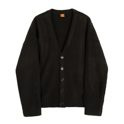 Men's Autumn/Winter Korean Style Loose Knit Cardigan – V-neck Single Button Sweater, Casual INS Trendy, Solid Color, Perfect for Layering