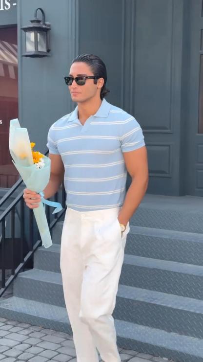 Men's Summer Fashion Round Neck Knitted POLO Short Sleeve Striped T-Shirt