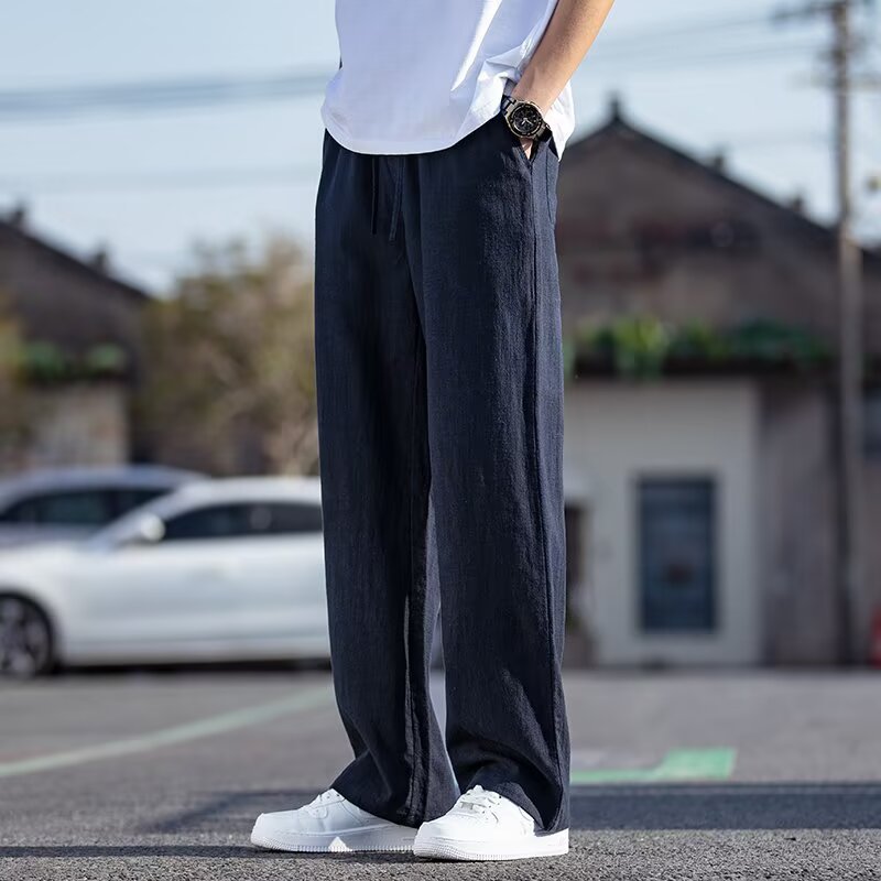 Men's Summer Linen Cotton Pants Lightweight & Flowing Wide-Leg Casual Trousers, Perfect for Hot Weather, Versatile & Comfortable