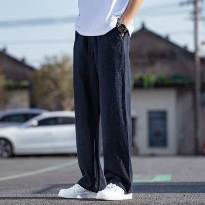 Men's Summer Linen Cotton Pants Lightweight & Flowing Wide-Leg Casual Trousers, Perfect for Hot Weather, Versatile & Comfortable