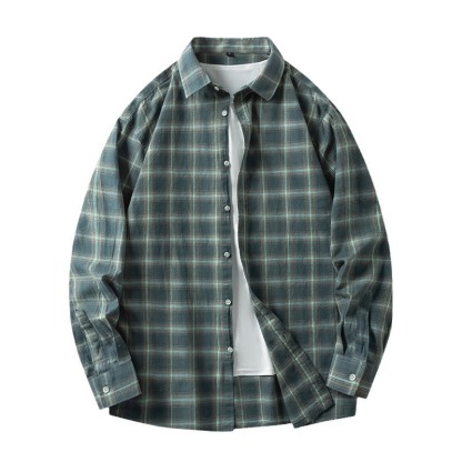 Men’s Japanese Vintage Plaid Shirt – Spring Fall Long-Sleeve Casual Overshirt, Breathable and Versatile Streetwear Style